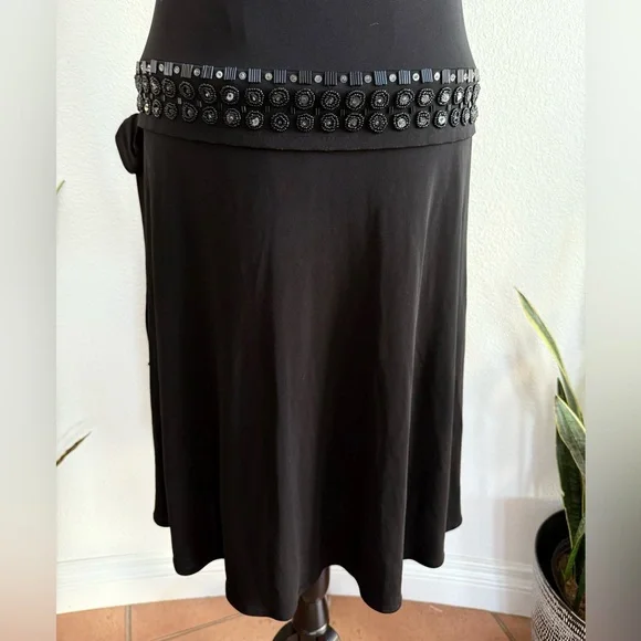 Anne Klein Black Embellished Drop-Waist Halter Midi Dress Size 6 - Picture 6 of 9
